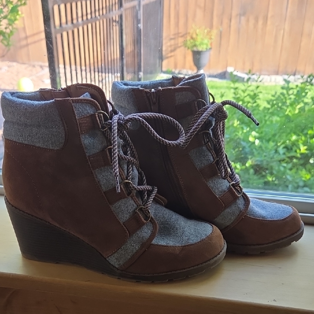 Stylish Brown and Gray Women's Wedge Boots